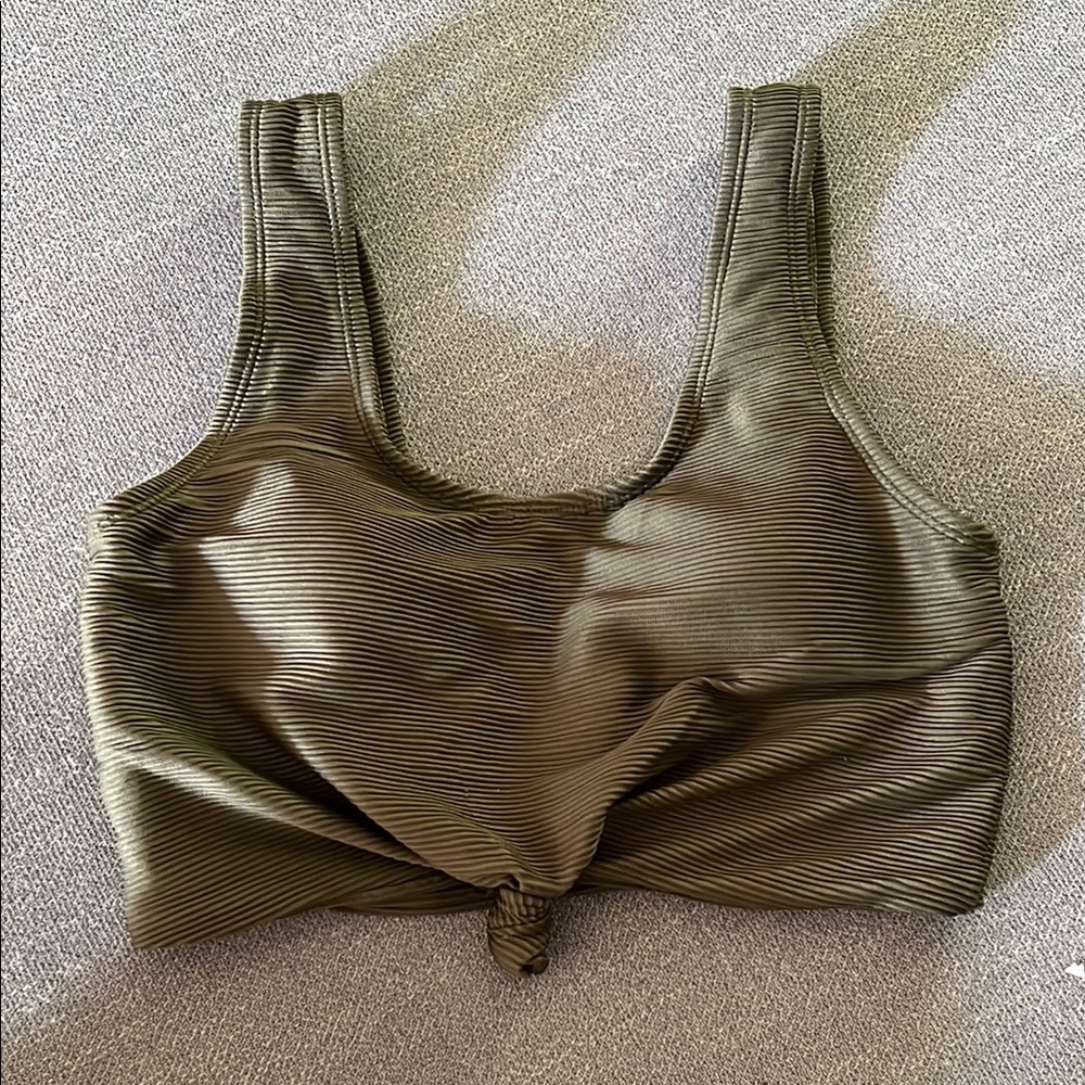 Olive Green Coral Reef Swim Ribbed Swim Crop Top SMALL